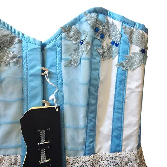 NWT Corset Story Blue Silver Overbust Corset Ren Fair Cosplay Top Size UK8 US4 - Picture 5 of 16